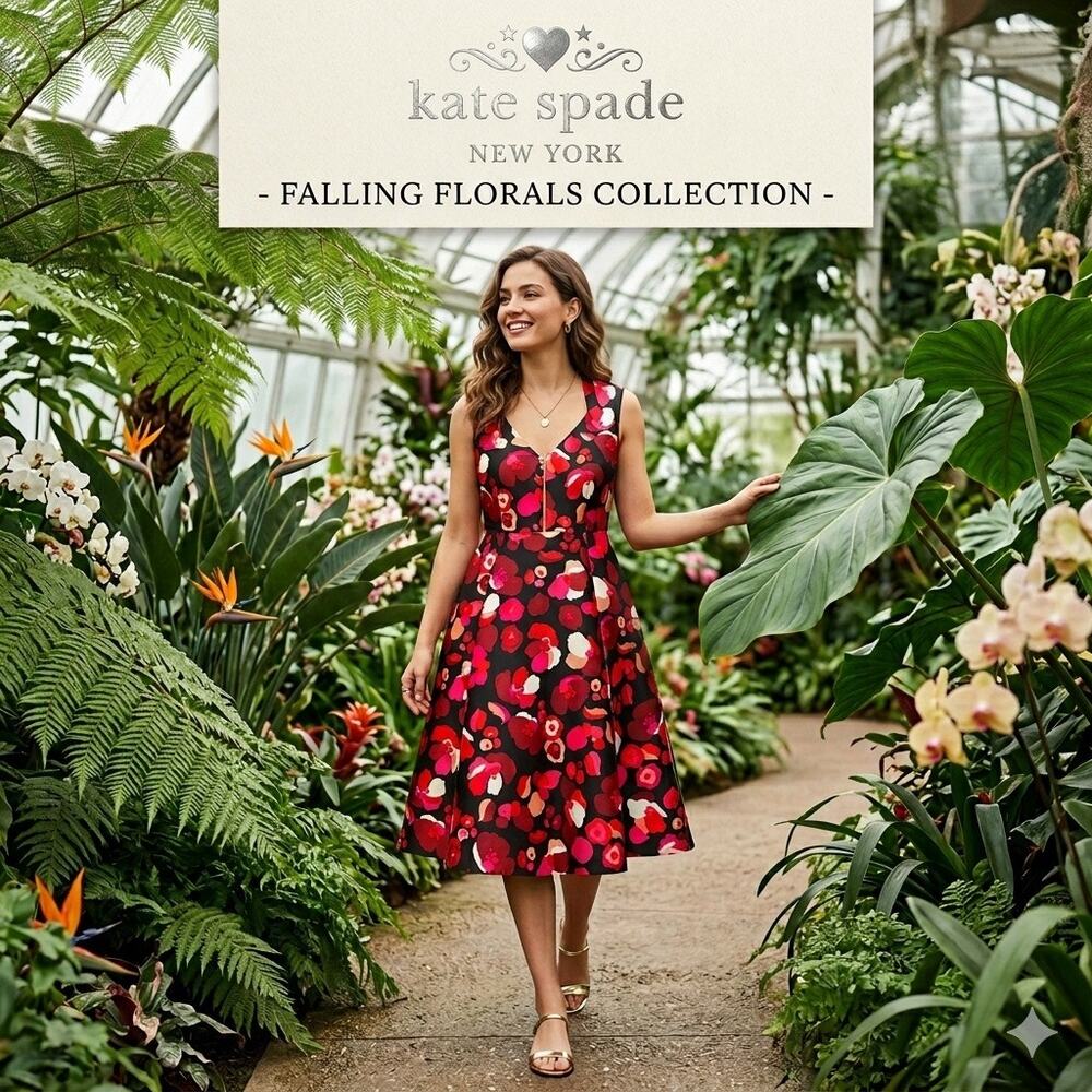 Kate Spade "Falling Florals" Fit & Flare Midi Dress
